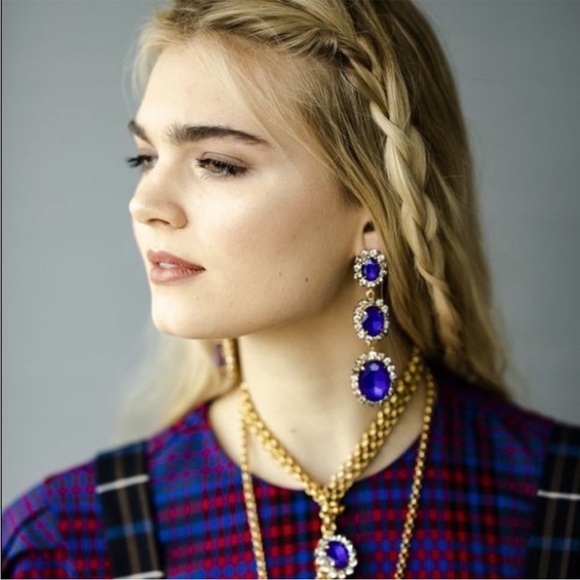 Elizabeth Cole Elegant Purple and Gold Drop Earrings - Picture 4 of 8